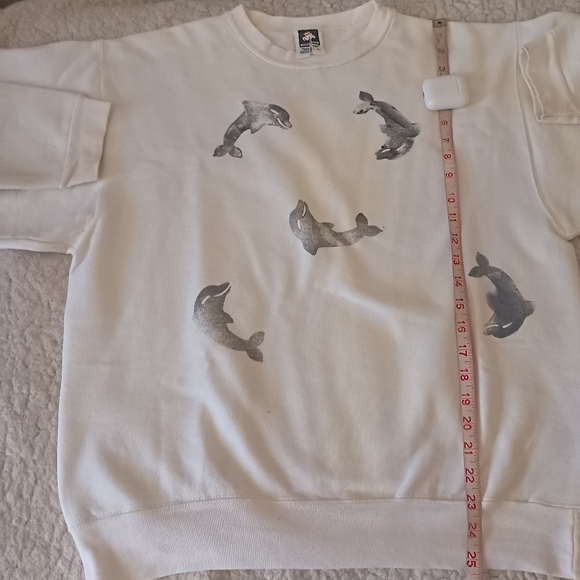 Vintage Womens Cotton Deluxe Logo Dolphins Sweatshirt Pullover, Size L, White - Picture 7 of 9